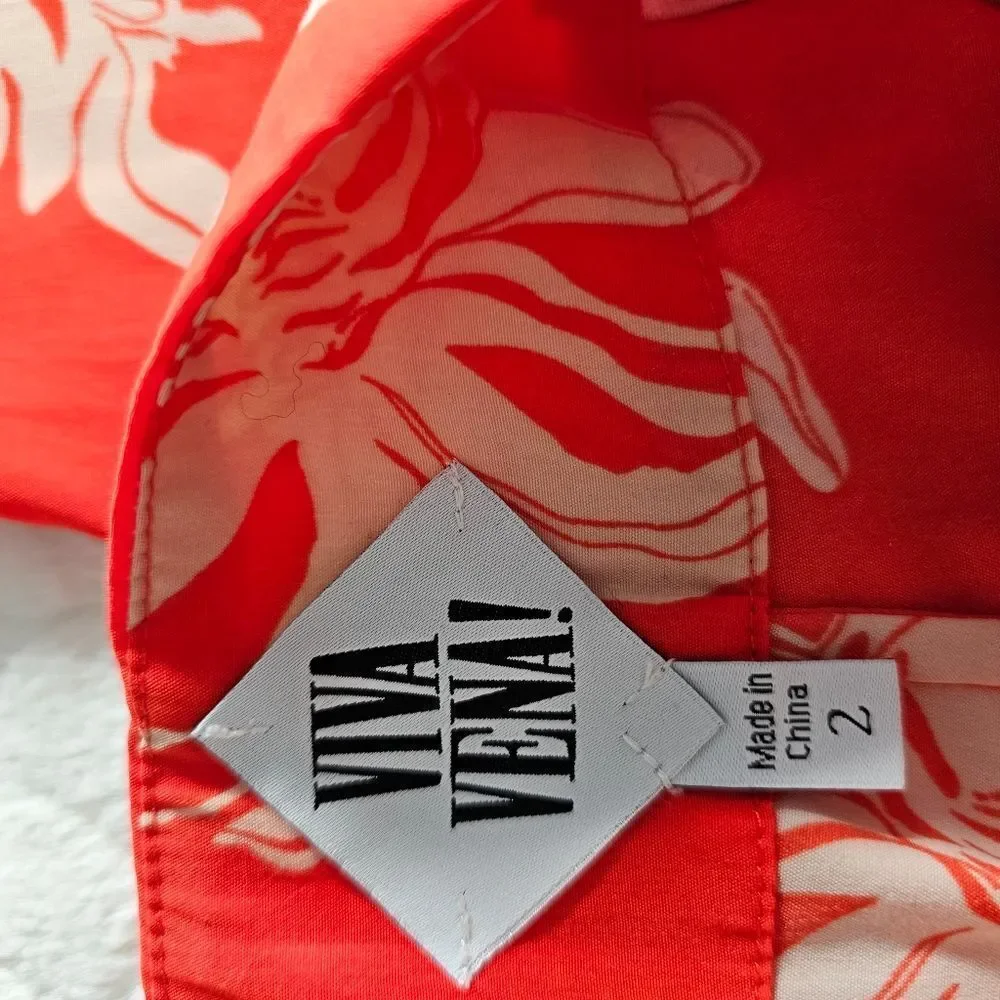 Viva Vena orange orchid pants floral pleated tie waist 2 26 - Picture 3 of 8